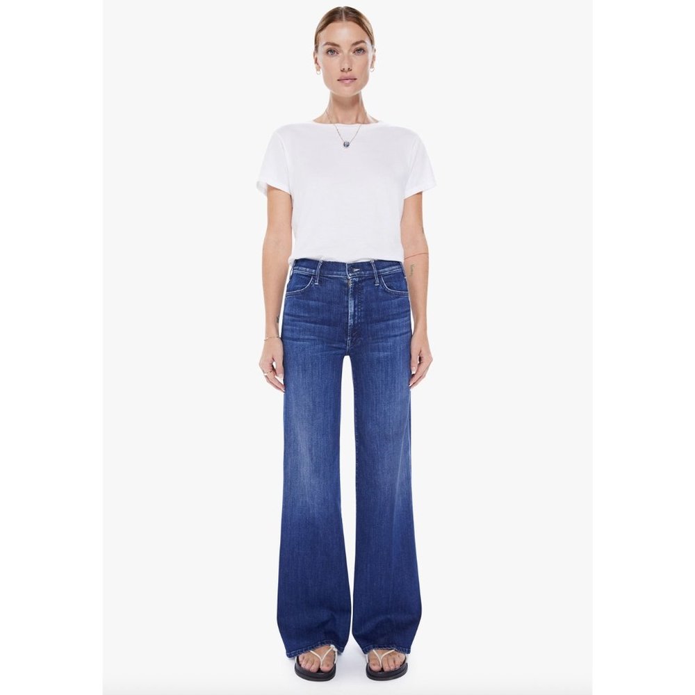 Mother The Hustler Roller Sneak In Heirloom Size 25 Blue Denim Jeans - Picture 1 of 6